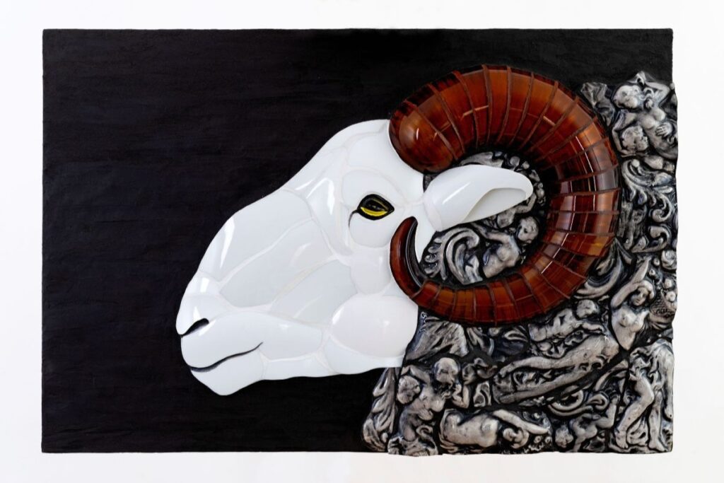 a mosaic of a ram