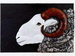 a mosaic of a ram