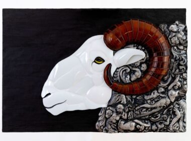 a mosaic of a ram