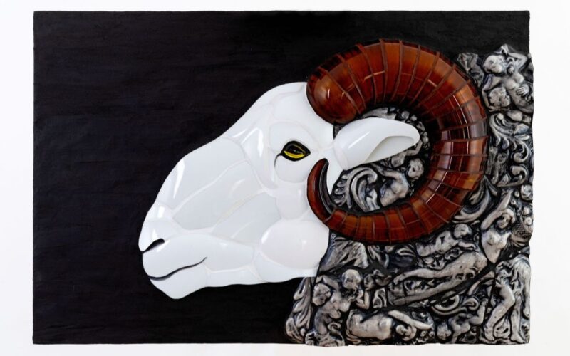 a mosaic of a ram