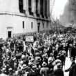 A crowd gathers outside the New York Stock Exchange following the ‘Great Crash’ of October 1929.