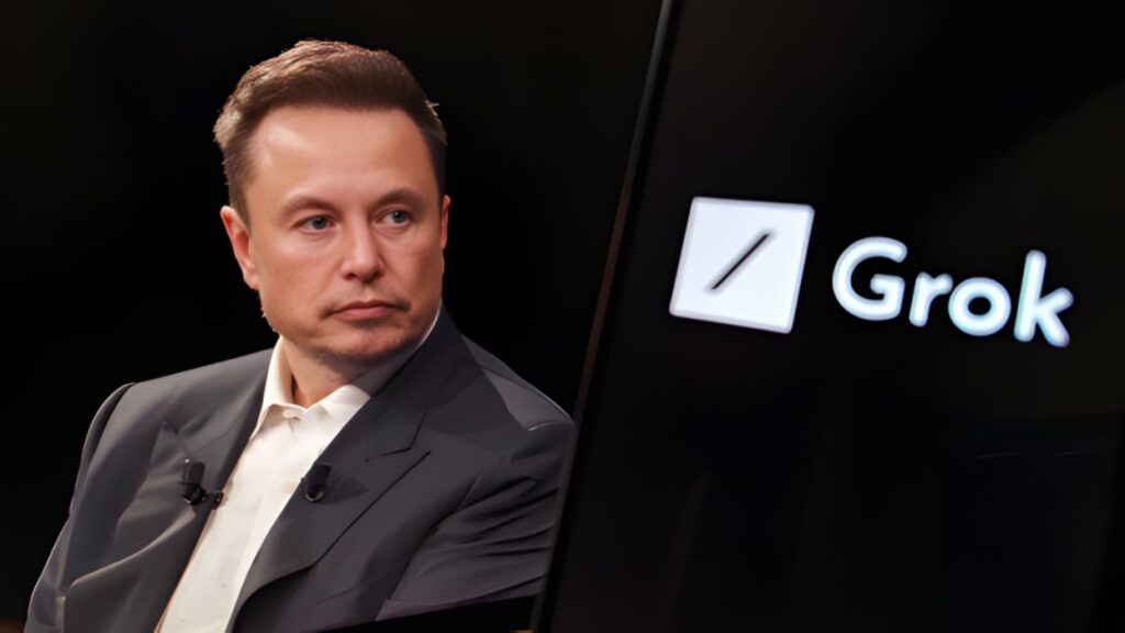 Ekon Musk with logo of Grok