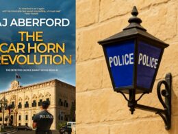 Aberford's latest book and a police lamp against Maltese limestone