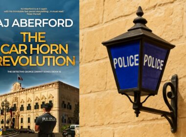 Aberford's latest book and a police lamp against Maltese limestone