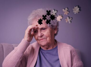 An elderly woman with jigsaw pieces in her brain