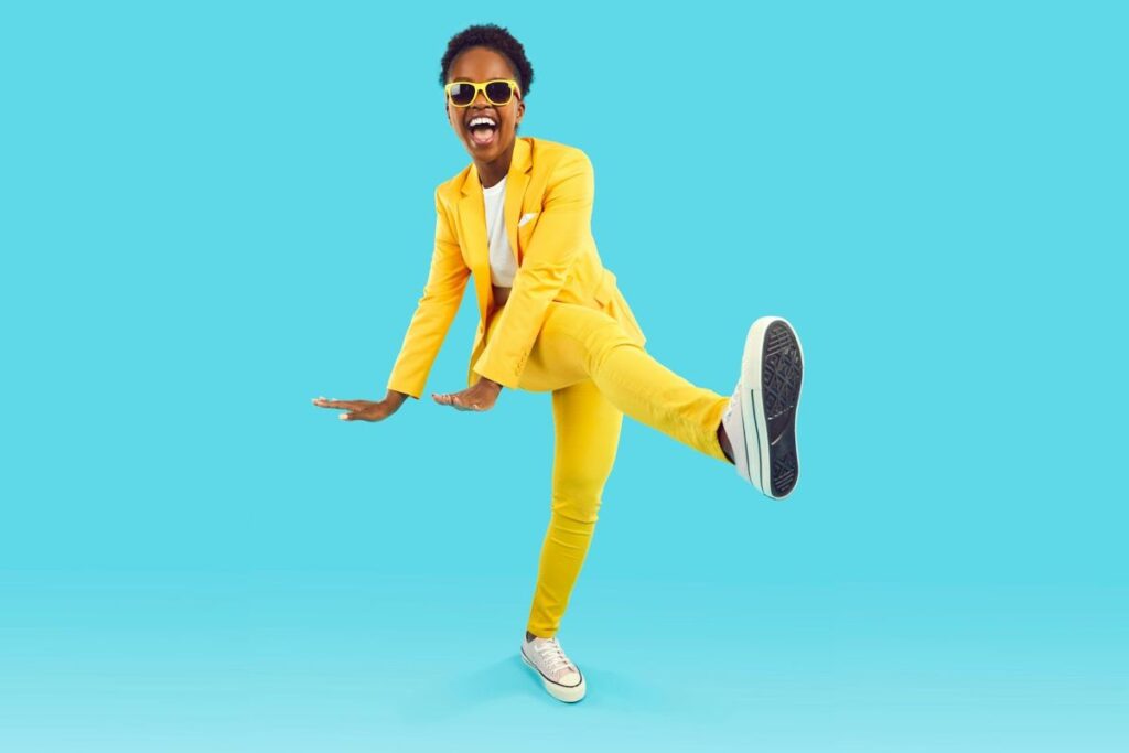 A person in a bright yellow suit