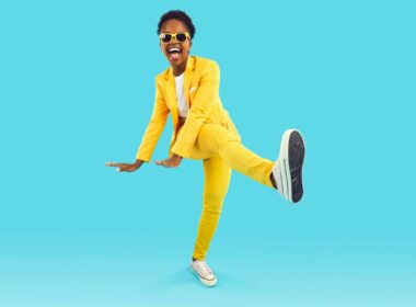 A person in a bright yellow suit