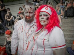 Two people dressed as Zombies